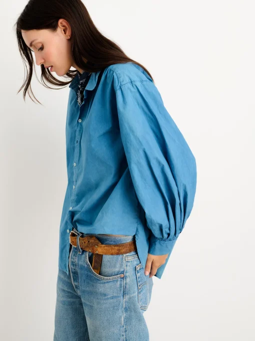 Indigo Dyed Kit Shirt In Paper Poplin